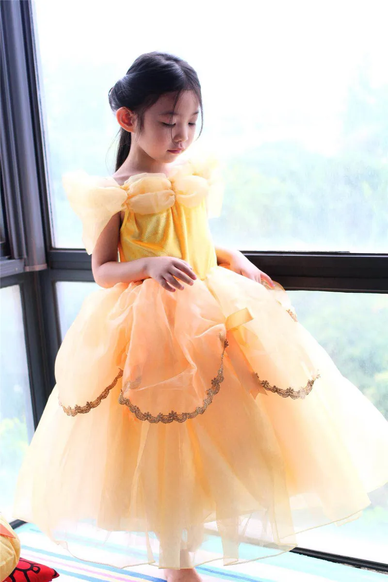 belle dress only Нарядное платье принцессы для девочек; карнавальный костюм; одежда для дня рождения; детское рождественское длинное платье на Хэллоуин; Костюм Золушки Софии - Цвет: belle dress only