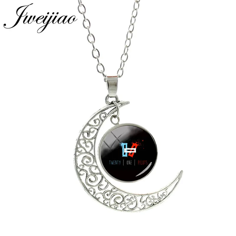 TO15 JWEIJIAO, хит, ожерелье с кулоном "Twenty One Pilots Moon", стеклянный кабошон, купольное колье, ожерелье, ювелирные изделия, подарок для фанатов TO25 - Окраска металла: TO15
