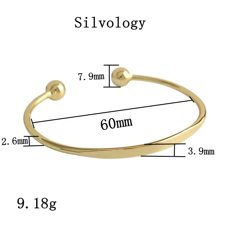 Silvology круглый шар блестящие браслеты стерлингового серебра 925 Минималистичная текстура открытые элегантные браслеты для женщин модные ювелирные изделия