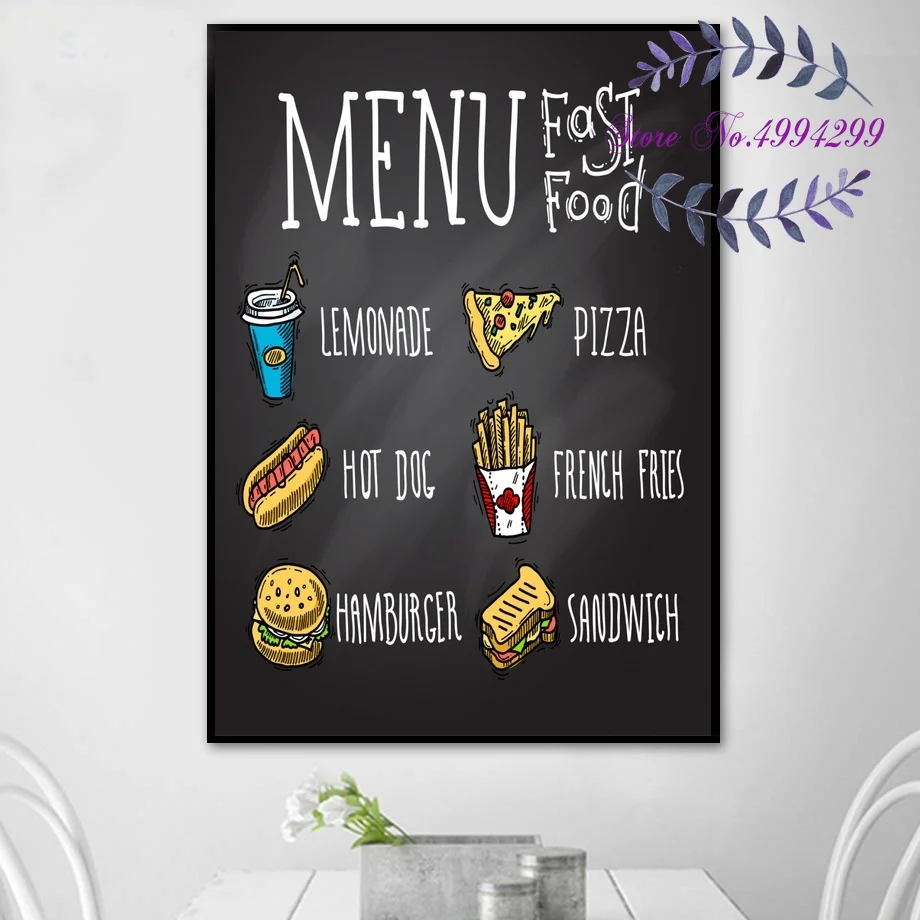 Menu Fast Food Classic Burger Poster Canvas Art Print Home Decor | Дом и сад