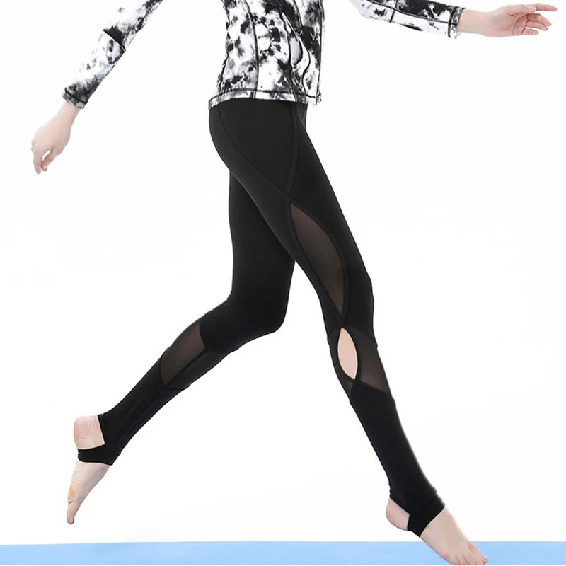 Женские штаны для йоги черные леггинсы из сетчатой пряжи фитнеса занятий спортом