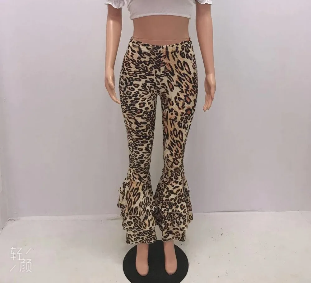 Леопард со сборками расширенные брюки женские расклешенные с высокой талией
