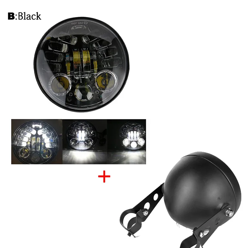 (B)Black 1set 5 3/4 дюймовые фары 5,7" мотоциклетные фары корпус DRL сигнал поворота 5,75 дюймов проектор светодиодный фары для Harley - Цвет: (B)Black 1set