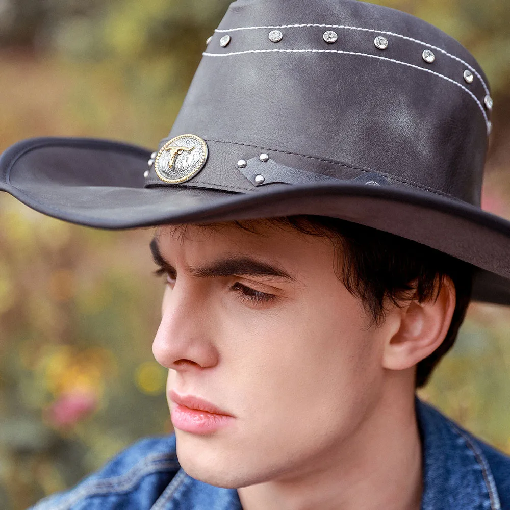 Кожаная мужская Ковбойская шляпа для папы джентльмена Fedora Sombrero Hombre Jazz Caps