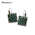 Shineland зеленые стразы серьги-клипсы 2021 Новые Модные Винтажные женские модные серьги-клипсы с кристаллами