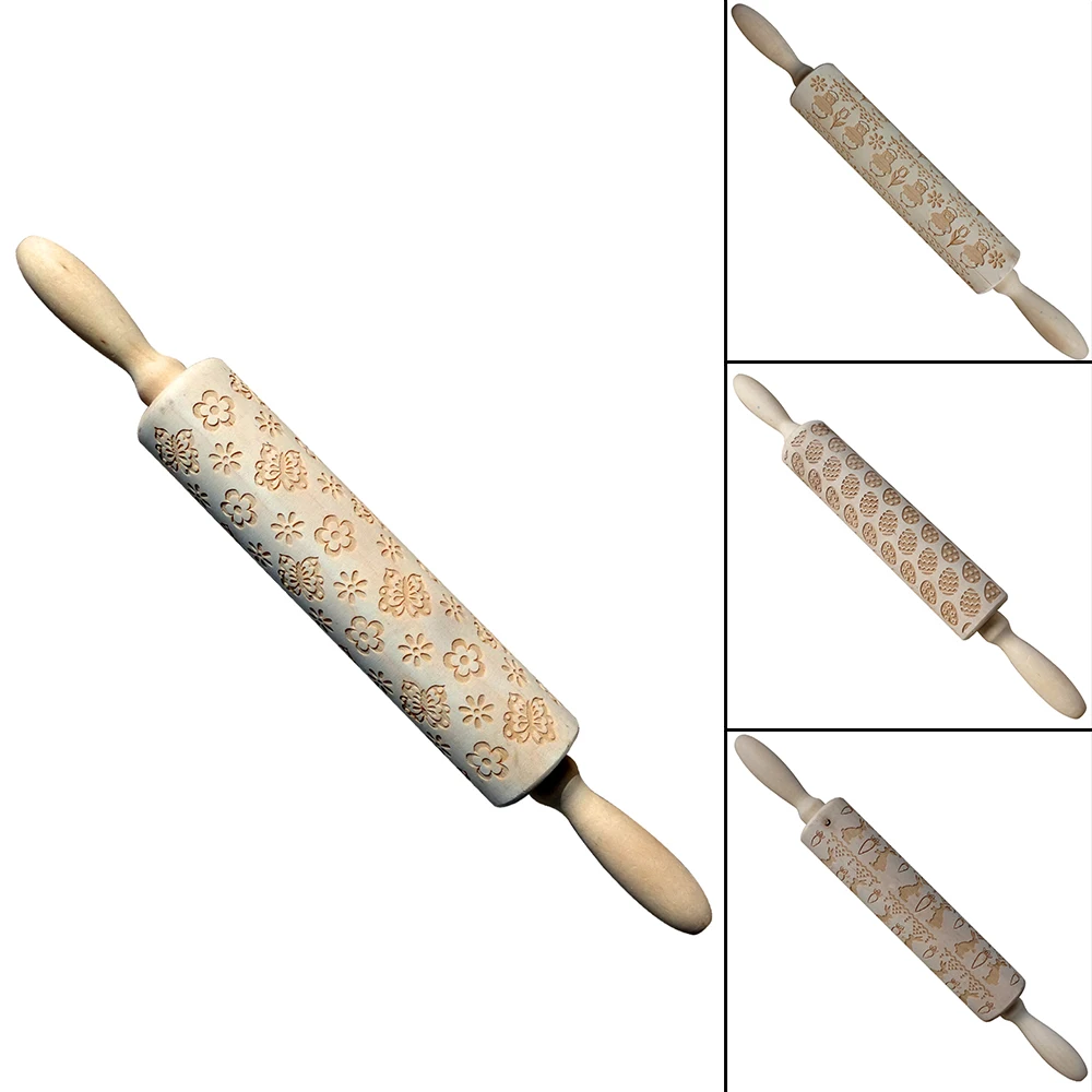 Customized 35x4.5cm Christmas Embossing Rolling Pin Baking Cookies Tool Goat Star Dinosaur Fondant Cake Pins 2018 New | Дом и сад