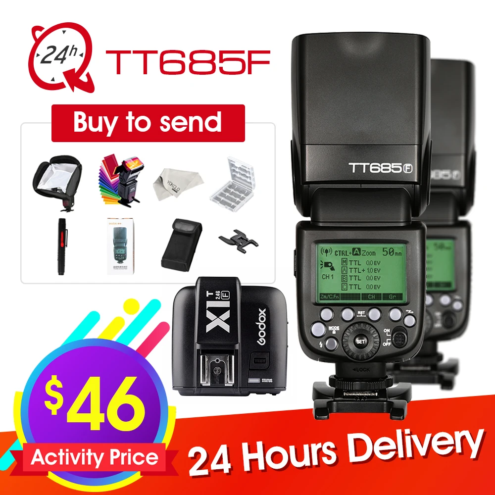 Godox TT685 F TT685F 2,4G HSS ttl GN60 Вспышка Speedlite+ X1T-F триггер передатчик Комплект для Fuji X-Pro2/X-T20/X-T1/X-T2