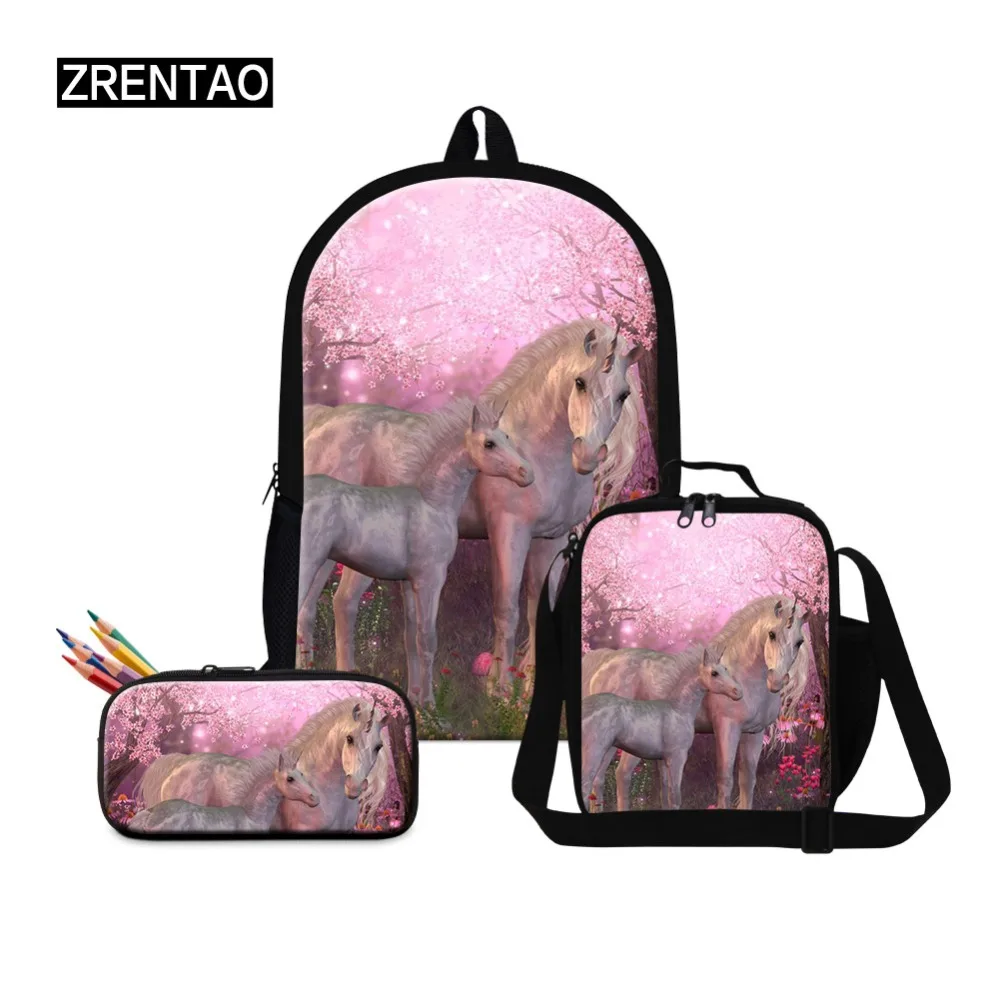 ZRENTAO/3 шт./комплект mochilas с пеналы + охладитель для ланча единорог девочек двойные