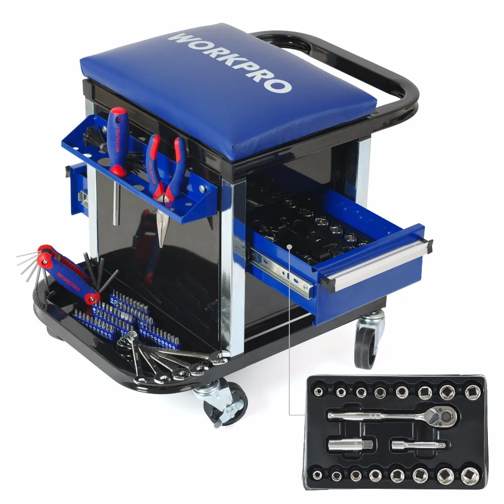 WORKPRO 135 шт. Набор инструментов подвижный верстак для сидений набор ремонта