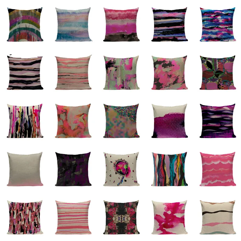 

Linen Abstract Art Watercolor Cushion Cover Color Waves Stripes Purple Car Sofa Home Decor Pillow Cover Throw Pillow Pillowcase