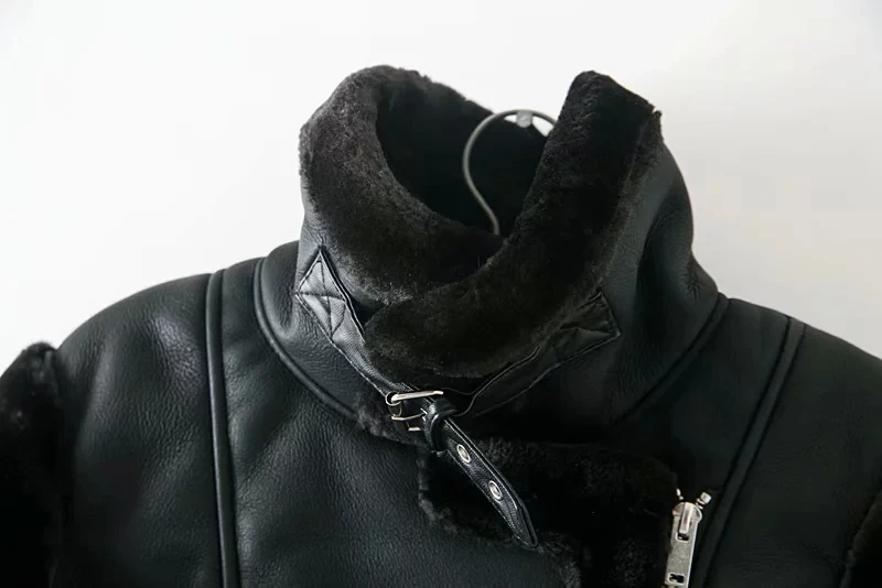 Женские Флисовые Куртки из искусственной кожи, осенне-зимнее теплое Черное короткое пальто для девочек, куртка из искусственной кожи, верхняя одежда