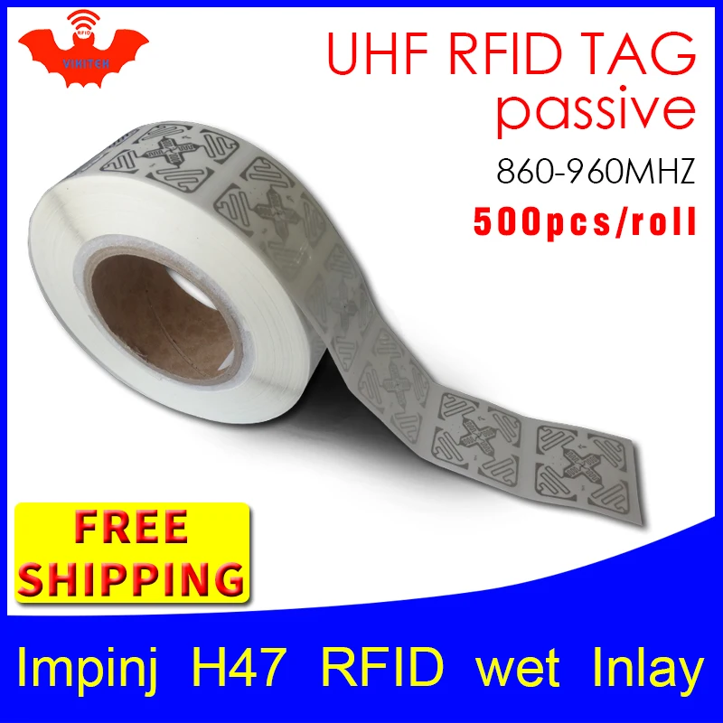 RFID tag UHF sticker Impinj H47 EPC6C wet inlay 915mhz868mhz Higgs3 500pcs free shipping long range adhesive passive RFID label