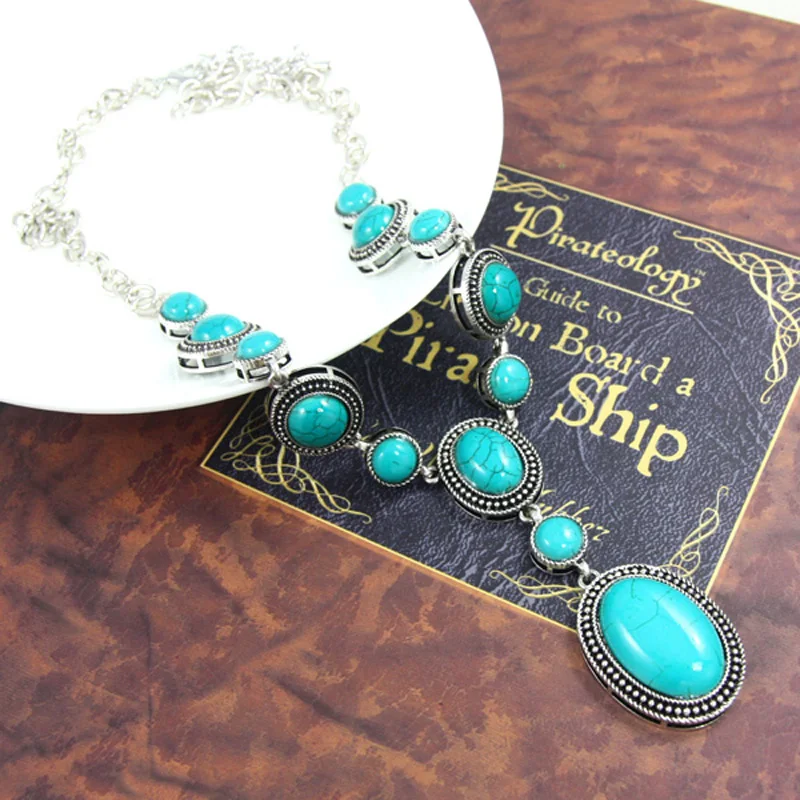 Женское Ожерелье с голубым камнем OCESRIO винтажное длинное серебряное ожерелье