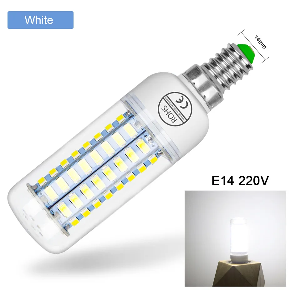 E14 White E14 светодиодный 220 V лампы в форме свечи лампы E27 Кукуруза лампы 24 36 48 56 69 72 светодиодные лампы «Кукуруза» свет 5730 светодиодный Bombillas для дома Освещение в помещении ампулы - Испускаемый цвет: E14 White