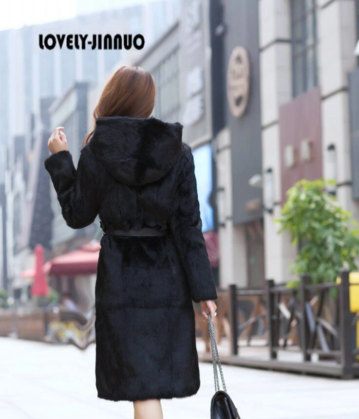 LOVELY-JINNUO 2021 модные натуральная Шуба из натурального кролика с мехом капюшоном