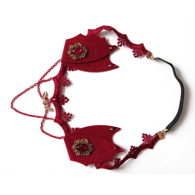 Женская повязка на голову красная фетровая с ушками животных летучая мышь
