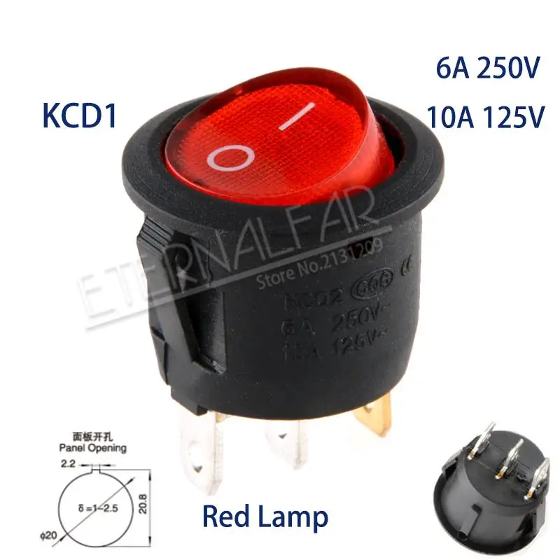 SPST 6A 250 в 10 a 125 В AC ВКЛ-ВЫКЛ круглый переключатель 12 В светодиодный кулисный переключатель Светодиодный точечный светильник Светодиодная подсветка для автомобиля приборной панели