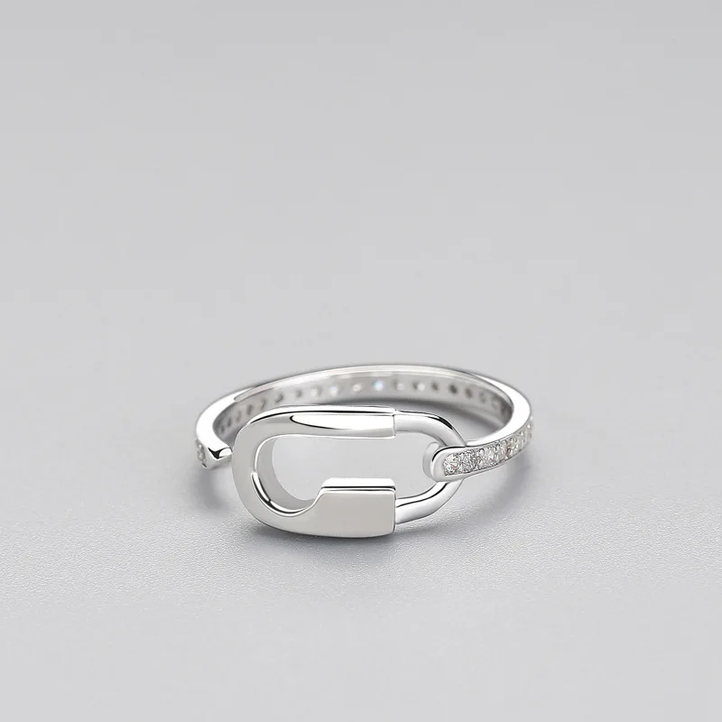 

INZATT Punk Geometric Hollow Zircon Adjustable Ring Real 925 Sterling Silver Fine Jewelry For Women Accessories Gift