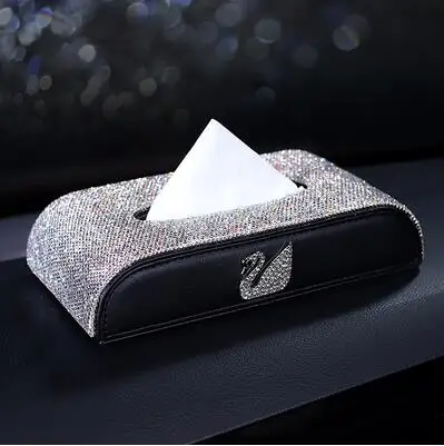 MR TEA Crystal чехол на руль из искусственной кожи, блестящие стразы, подголовник автомобиля, подушка для шеи, поясная опора, чехол на ремень безопасности - Название цвета: tissue box