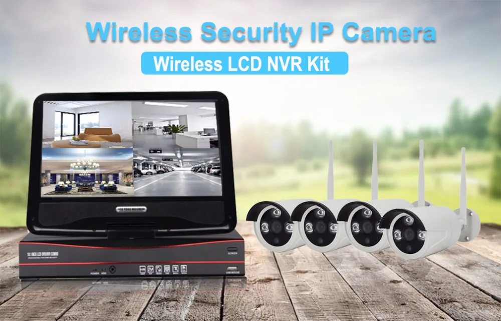 4CH 1080 P беспроводные наборы NVR 10' ЖК дисплей HD 2MP наружная ip камера