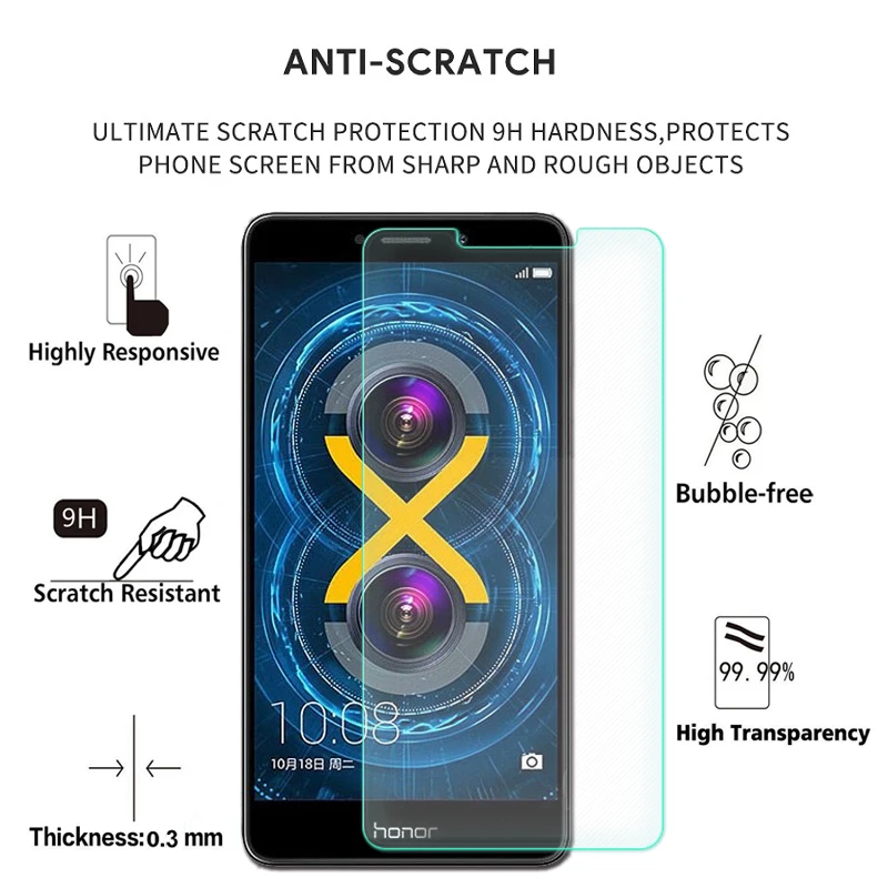 2 шт. закаленное стекло премиум-класса для Huawei Honor 6X защита экрана прозрачная