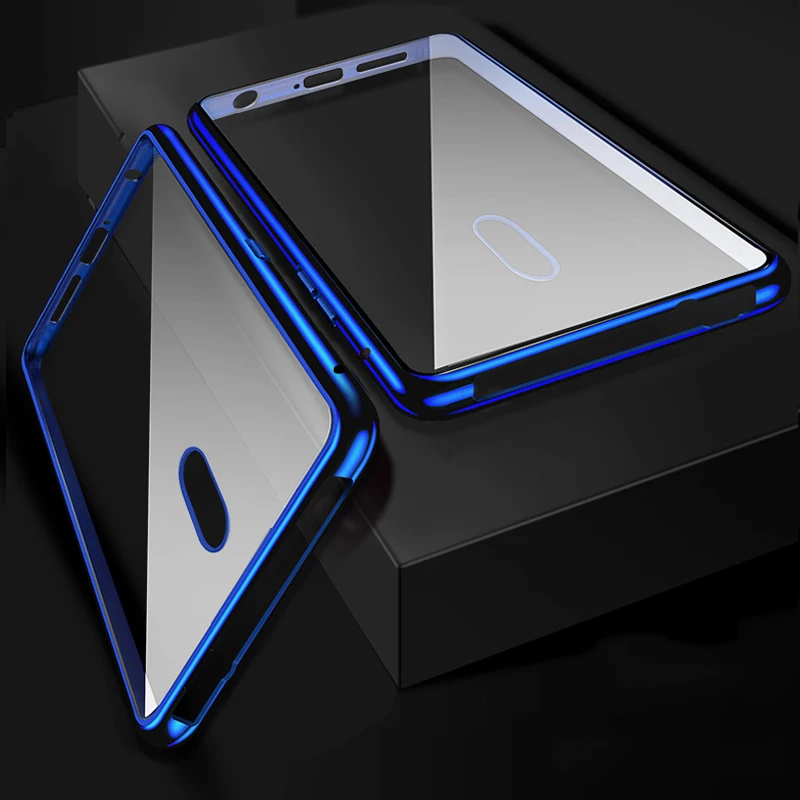 360 full protection screen back tempered glass case for oppo reno luxury aluminum metal magnet bumper case for oppo reno cover free global shipping