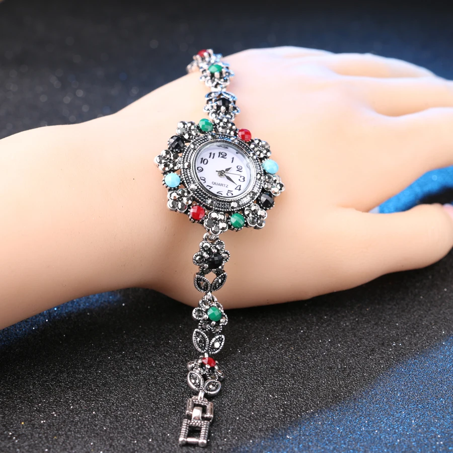 Изысканные декоративные часы в стиле ретро для женщин цветочные хрустальные