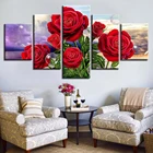 Картины HD в рамке, напечатанные, современный декор, 5 панелей, красивые красные розы, цветы, для дома, гостиной, настенная живопись, модульная Картина на холсте
