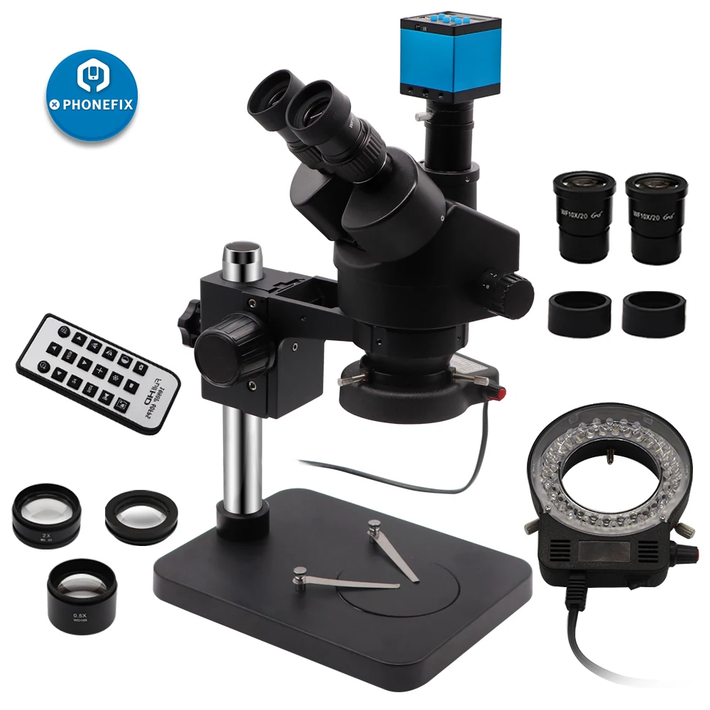 

3.5X-90X Simul Focal Trinocular Stereo Microscope VGA 38MP HDMI Digital USB TF Microscopio Camera Phone PCB Soldering Repair