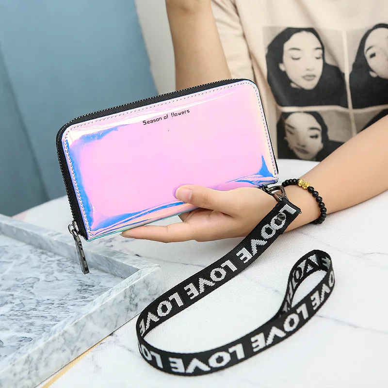 Новый лазерный голографический кошелек Lanyard Женский Длинный женский клатч
