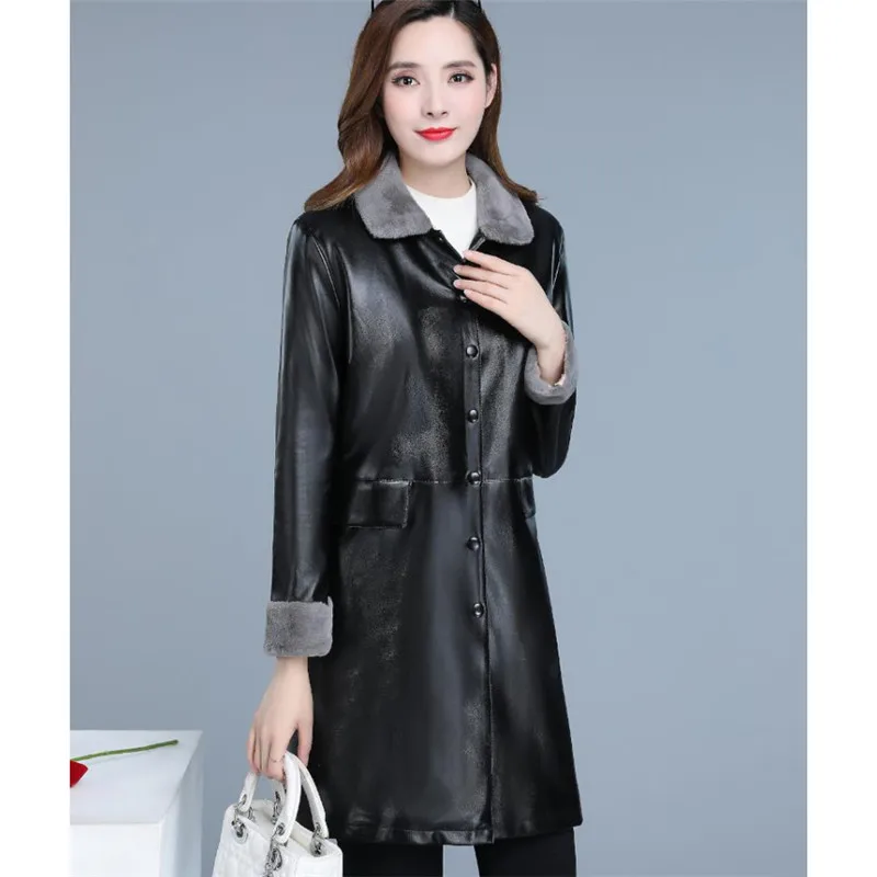 Черная кожаная куртка для женщин 2020 зимние куртки большого размера одежда XL 5XL