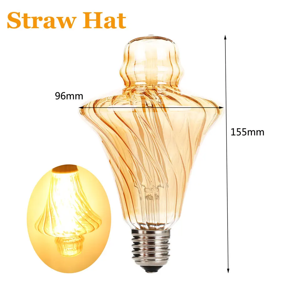 Straw Hat G125 G95 G80 A60 T30 Новая уникальная Ретро спиральная нить светодиодный лампочка эдисона 2200 K для украшения дома бара магазина AC 220 V - Испускаемый цвет: Straw Hat
