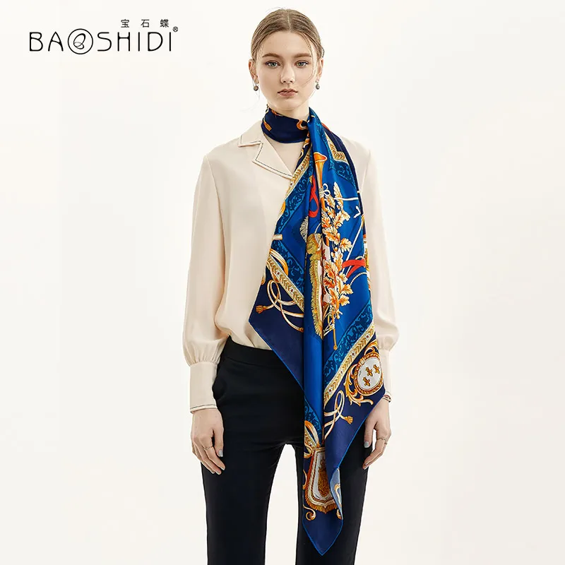Женский шарф из 100% сатина BAOSHIDI большой квадратный шелка роскошный брендовый
