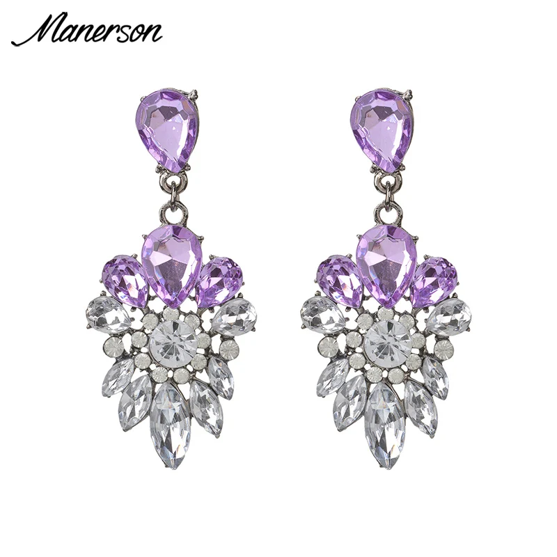 Manerson 2017 Crystal Flower Shape Handmade Drop Earrings Long Fashion Dangle Jewelry For Women Wedding Party Wholesale | Украшения и