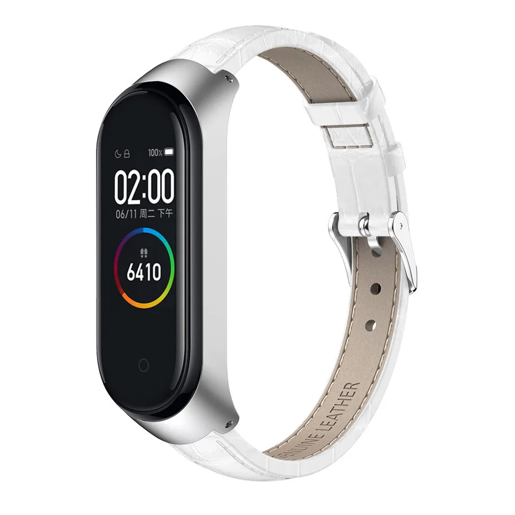 Новинка! Кожаный ремешок для браслета Xiaomi Mi Band 4 металлический корпус аксессуары