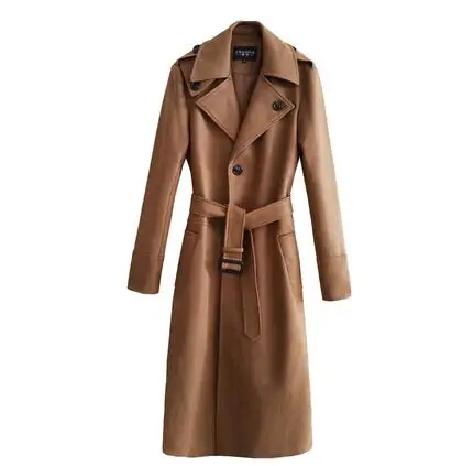 Мужской длинный Тренч из норковой кожи приталенное пальто с длинными рукавами