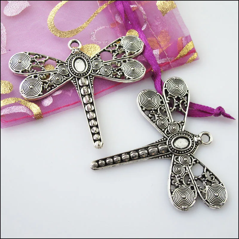 Подвески-подвески в виде летящей стрекозы 3 шт. тибетский серебристый цвет 53x59 мм |