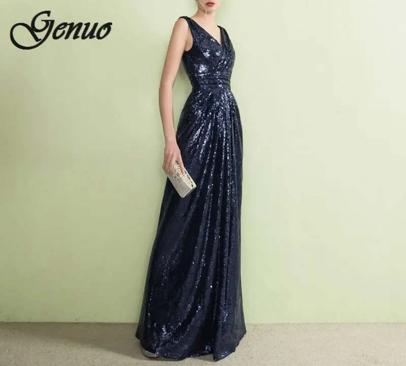 Женское вечернее платье с v-образным вырезом и блестками Элегантное Длинное