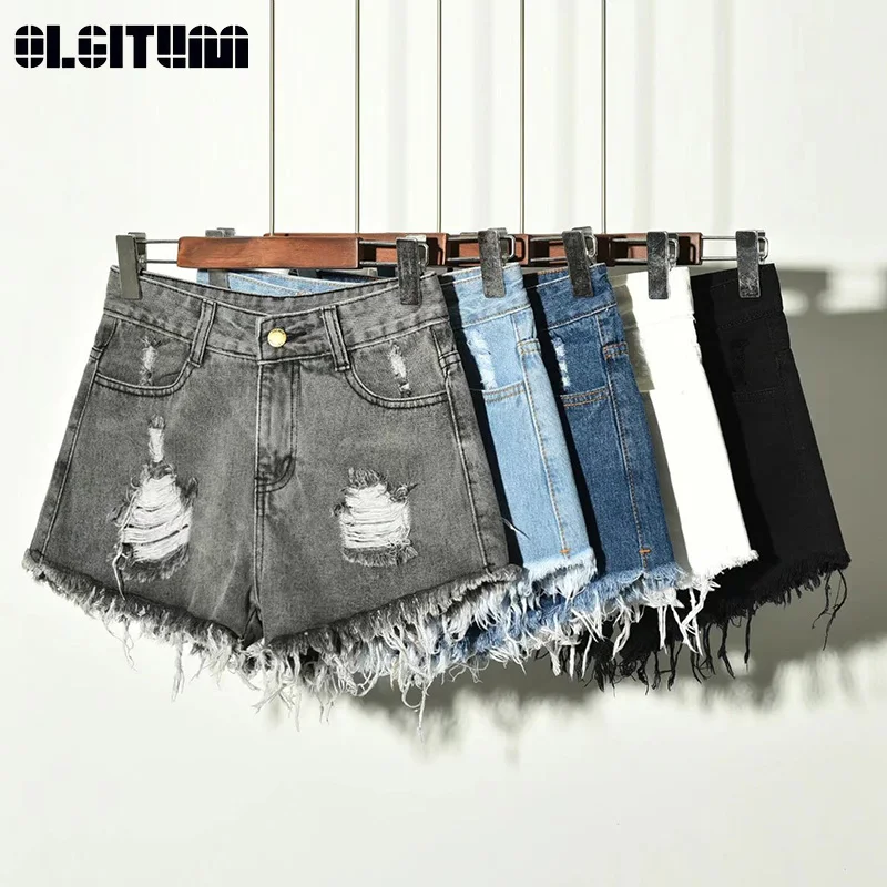 

New 2020 Summer Denim Shorts Female Hole Irregular Cat Whiskers High Waist Shorts White Shorts Hot black shortsit PT387