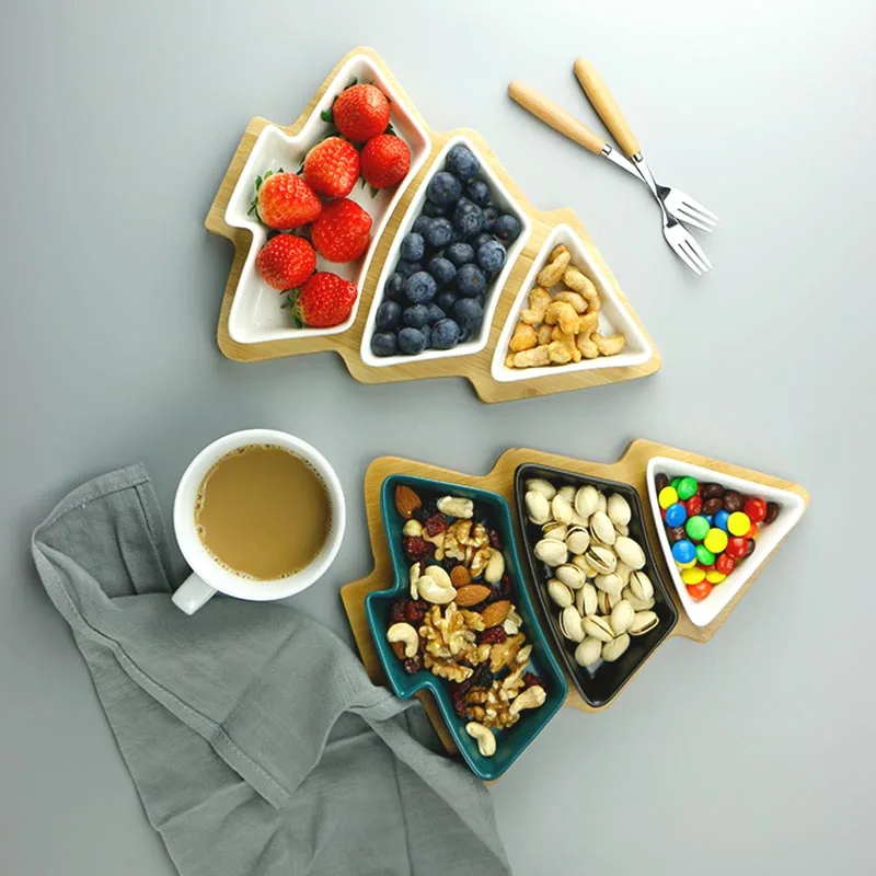 Ceramic Plate Food Tray Wood Stand Christmas Tree Shape Flat Dish Creative Decoration Container Sushi Assiette | Дом и сад