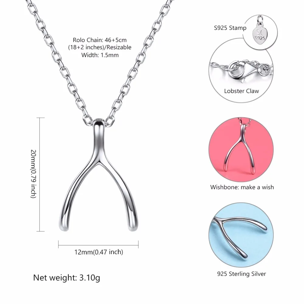 

Collare 100% 925 Sterling Silver Wishbone Pendant Valentine's Day Gift Girl's Dainty Jewelry Hope Fortune Necklace Women P624