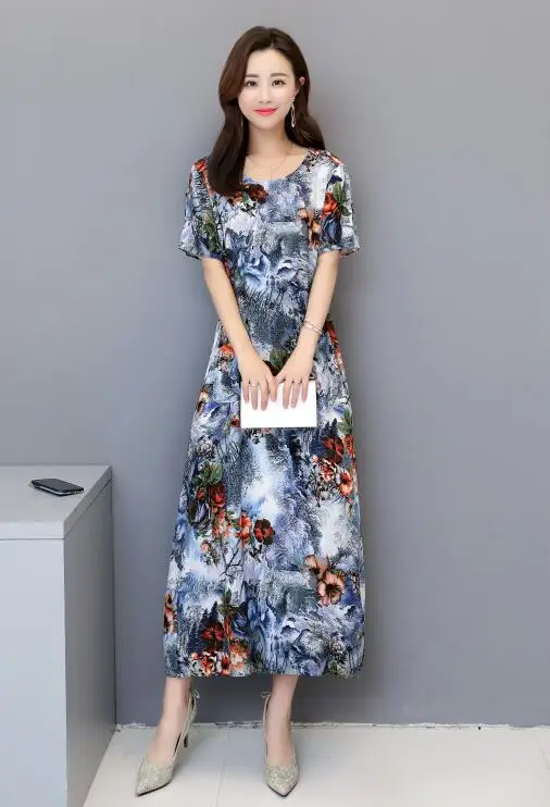 15 vestido de festa платье женское летнее Модное Новое Женское хлопковое Цветочное платье с круглым вырезом и коротким рукавом размера плюс - Цвет: 15
