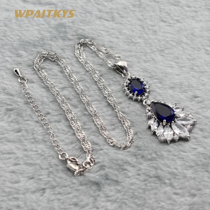 WPAITKYS синий кристалл серебряный цвет наборы свадебных ювелирных изделий для
