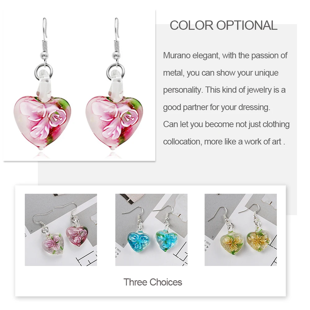 Jardme Cute Love Heart Murano Glass Drop Earrings Pink Magical Venice Ornaments Inspiration Girl Friend Gift Jewelry | Украшения и