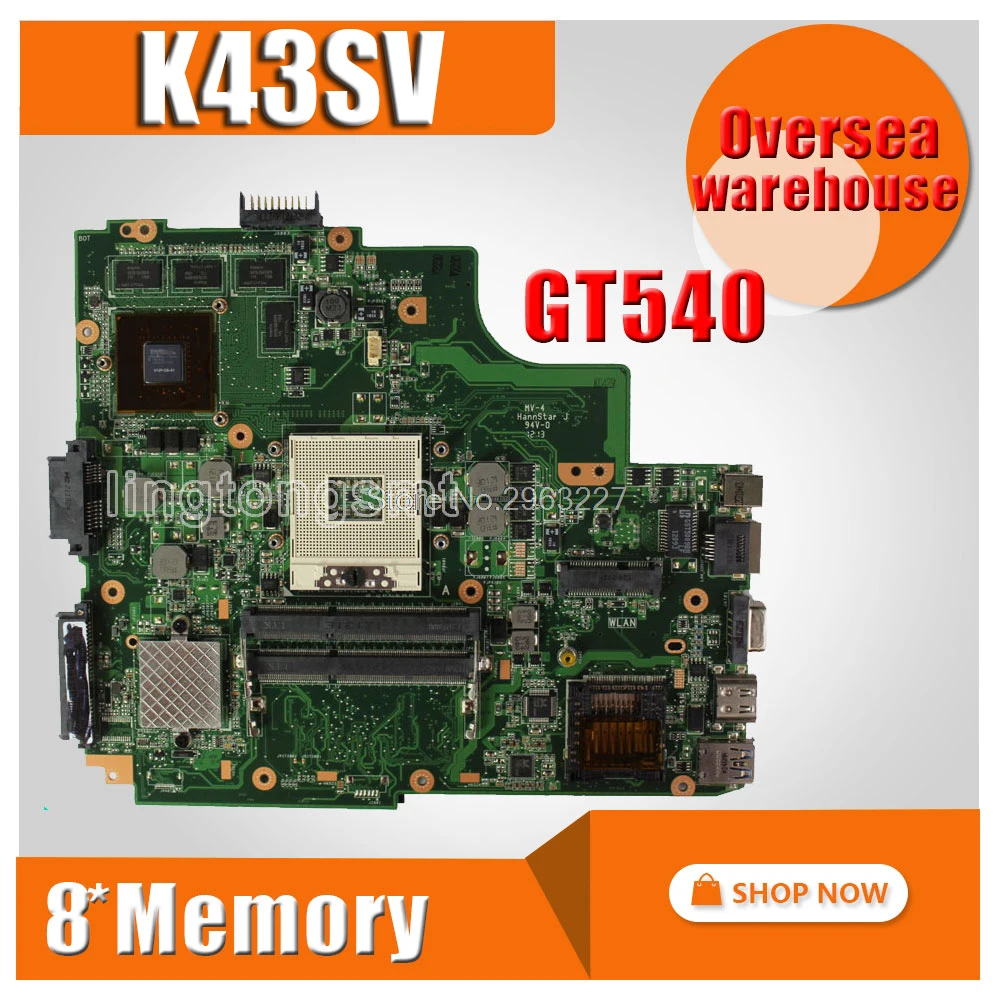 Материнская плата K43SV REV3.0 GT540M 1 ГБ для For Asus A43S K43S K43SJ A84S X43S материнская ноутбука