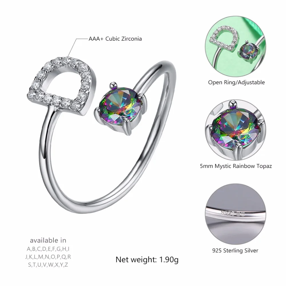 Оригинальное кольцо с буквой D женское открытое серебряное кубическим цирконием