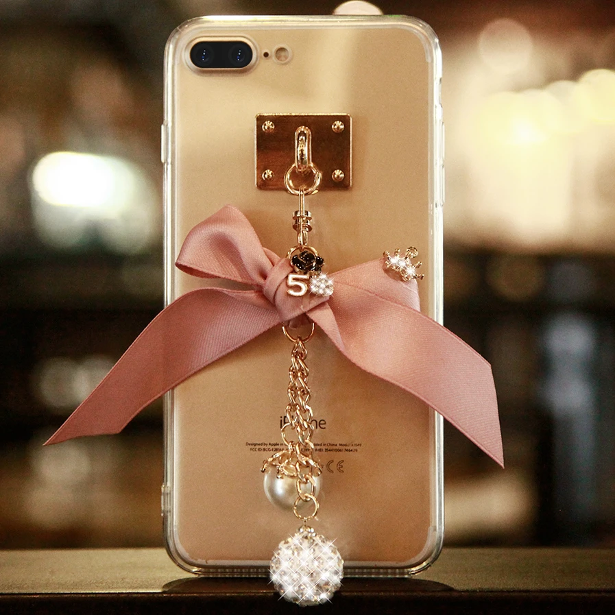 KISSCASE DIY Bow Knot Bling Glitter Case For iPhone 6 6s 7 8 Plus Soft Silicone Back Cover Coque | Мобильные телефоны и