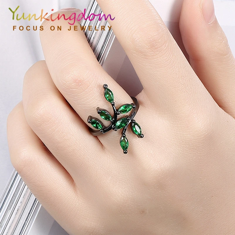 Yunkingdom Leaves Shaped Zircon Crystal Finger Rings for Women Gifts Fine Jewelry Fashion Party | Украшения и аксессуары
