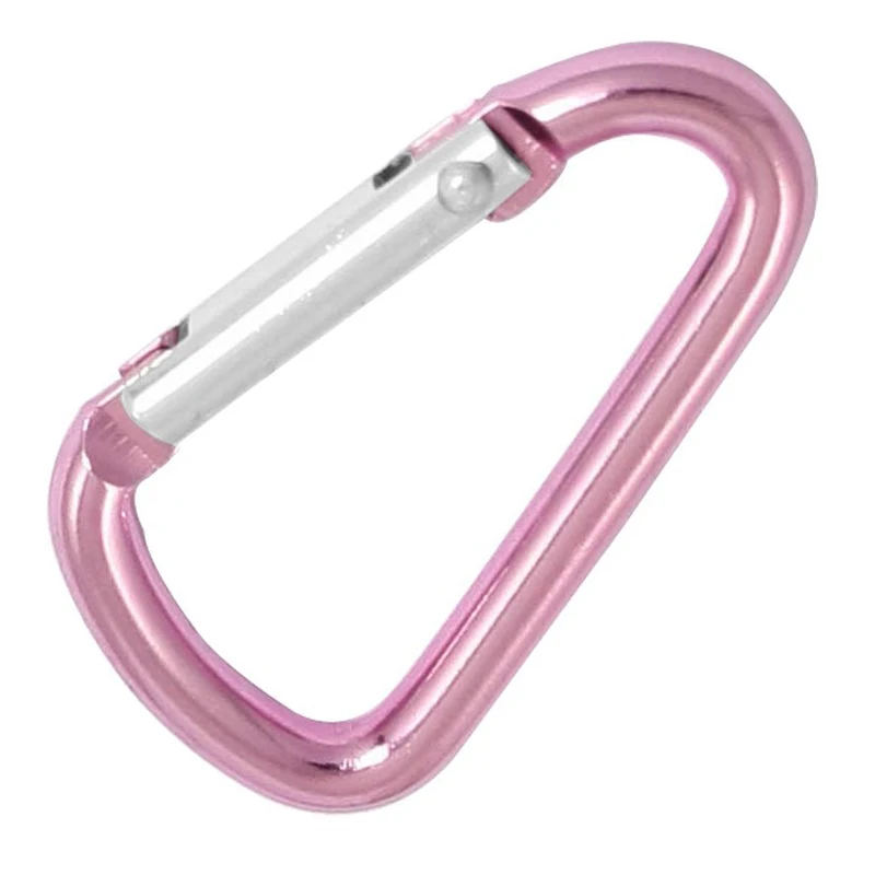 

Pink aluminum alloy D-shape spring-loaded gate closure carabiner