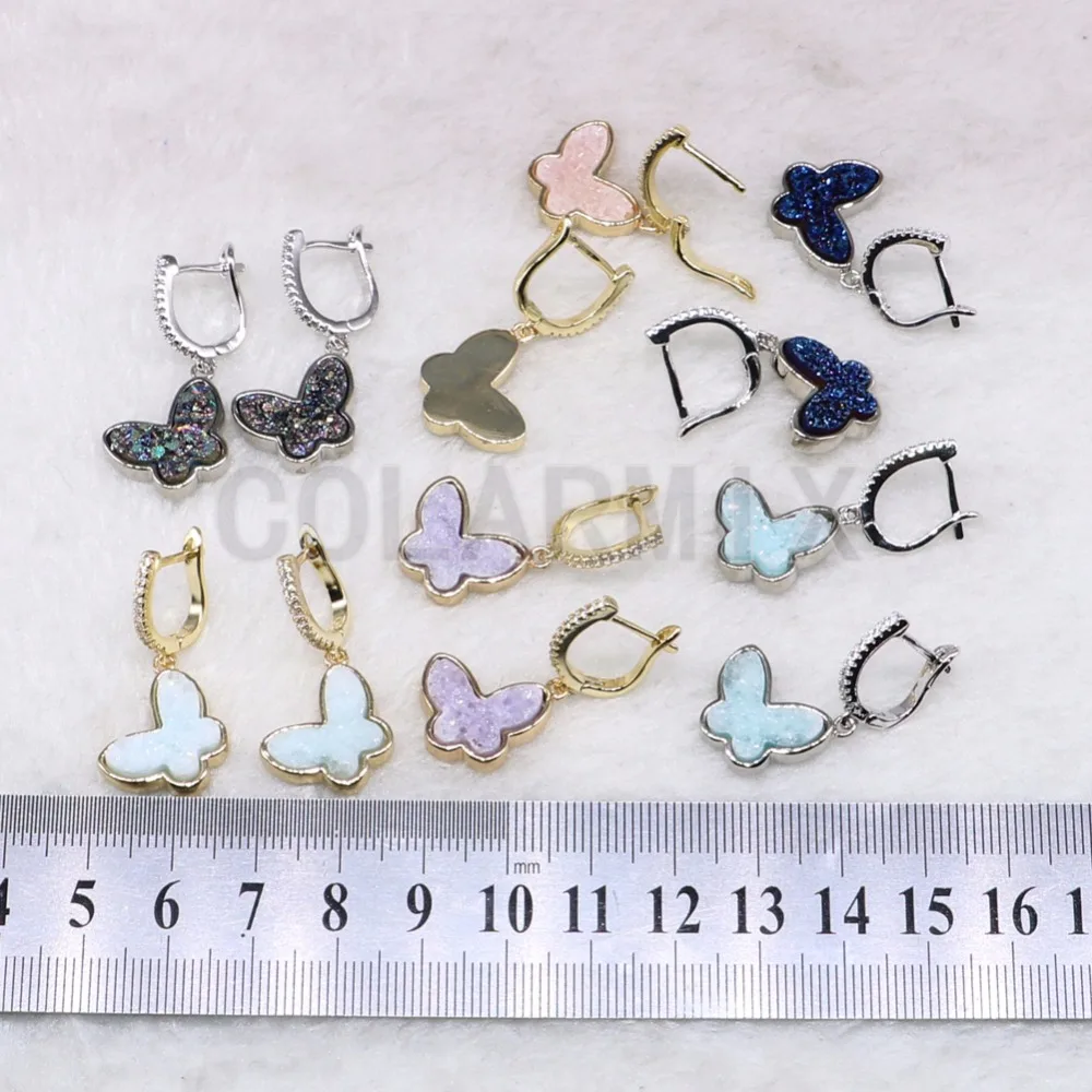 High quality Geode Crustal stone butterfly earrings fashion druzy tiny cute earrings3700 | Украшения и аксессуары